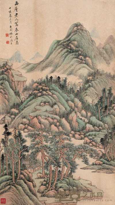 张石园 丁亥（1947年）作 富春山居图 立轴 77×42cm